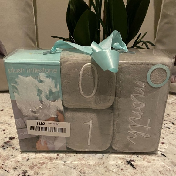 🔥 5/$25 Pearhead Baby Toddler Plush Milestone Age Blocks Gray / Grey - Picture 4 of 8